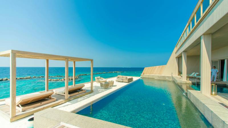 Relaxing on a private deck in the Maldives, celebrity style