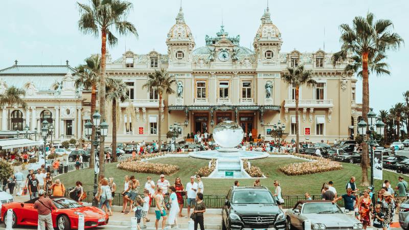 The iconic Monte Carlo Casino illuminated at night in Monaco
