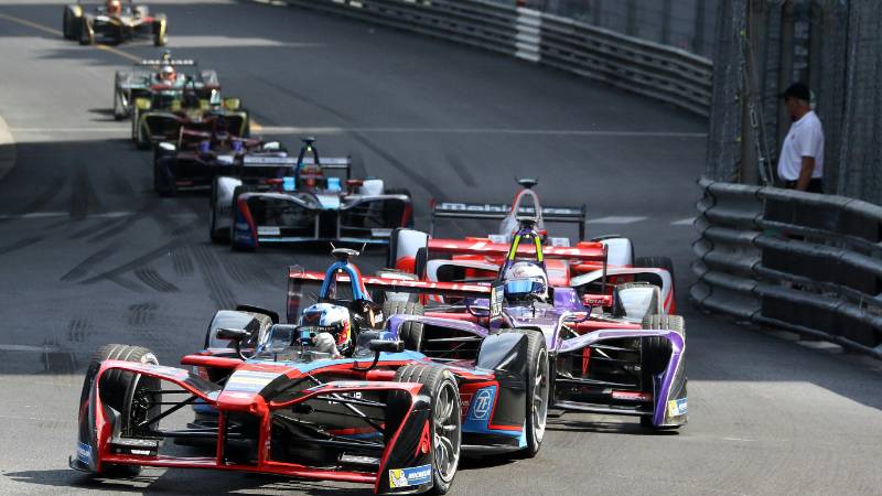 Action shot from the iconic Formula 1 Monaco Grand Prix street circuit