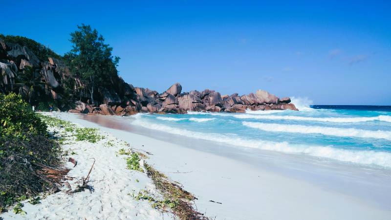 The stunning Anse Lazio beach on Praslin Island, Seychelles, with its clear waters and white sand