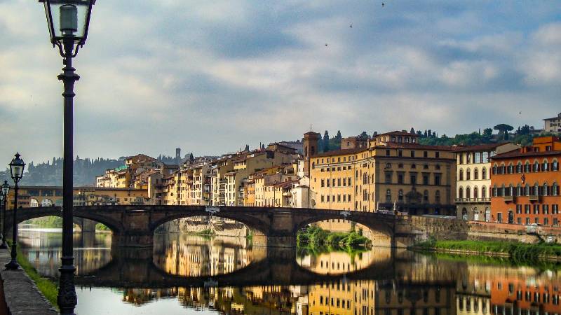 View of Florence, Tuscany, with the Duomo and Ponte Vecchio over the Arno River
